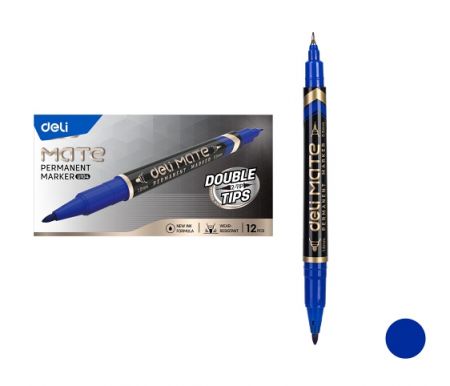 Popisovač DELI EU10430 modrý oboustranný permanent (3616)