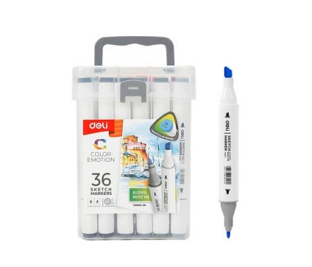 Popisovač skicovací oboustranný Color Emotion 36 barev DELI E70803-36
