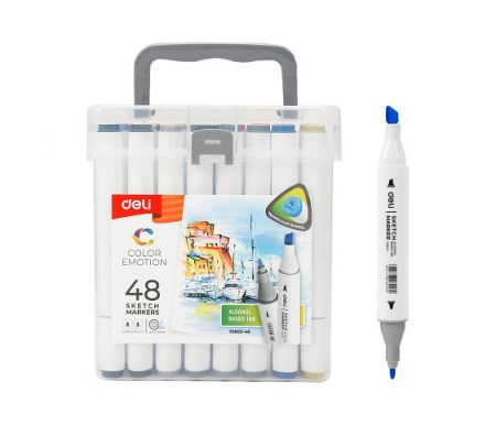 Popisovač skicovací oboustranný Color Emotion 48 barev DELI E70803-48