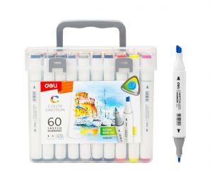 Popisovač skicovací oboustranný Color Emotion 60 barev DELI E70803-60