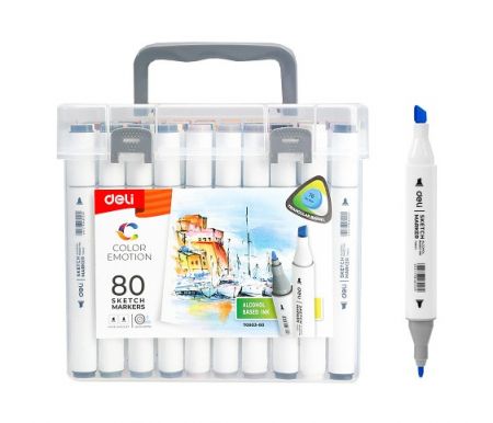 Popisovač skicovací oboustranný Color Emotion 80 barev DELI E70803-80