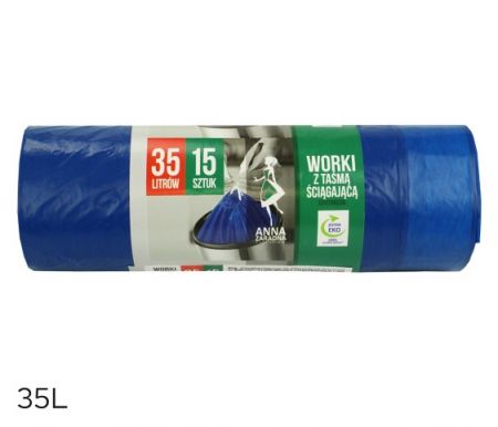 Pytel do koše  35l, 15ks Supersilný, modrý se zatahovacím páskem