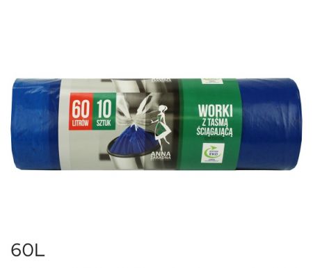 Pytel do koše  60l, 10ks Supersilný, modrý se zatahovacím páskem