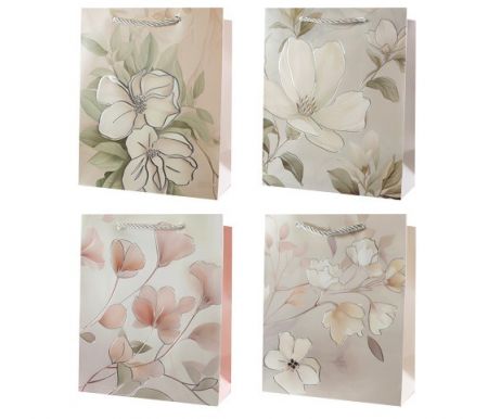 Taška dárková se stříbrným potiskem 23 x 18 x 10cm KVĚTY mix