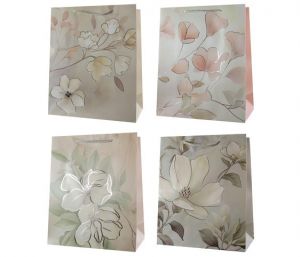 Taška dárková se zlatým potiskem 32 x 26 x 12cm KVĚTY mix