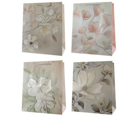 Taška dárková se zlatým potiskem 32 x 26 x 12cm KVĚTY mix