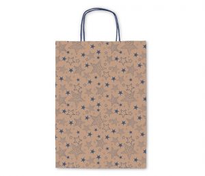 Taška vánoční kraft 26 x 36 x 12cm, modré hvězdy