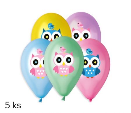 Balónky s potiskem 5ks OBYČ. Sova