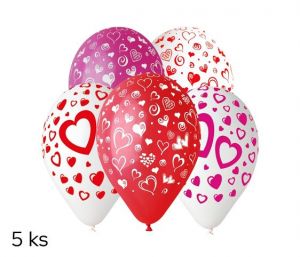 Balónky s potiskem 5ks OBYČ. Srdce