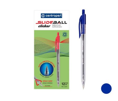Propiska jednorázová CENTROPEN 2225 SlideBall Clicker, modrá