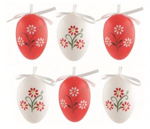 Vajíčka plastová na zavěšení květiny červené a bílé 6cm, 6ks