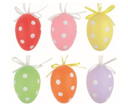Vajíčka plastová na zavěšení puntíky 6cm, 6ks mix