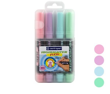 Zvýrazňovač CENTROPEN 8542/4  sada FLEXI pastel