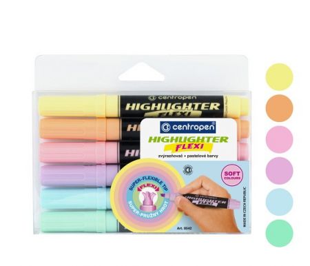 Zvýrazňovač CENTROPEN 8542/6 sada FLEXI pastel