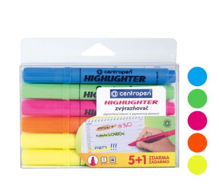Zvýrazňovač CENTROPEN 8552/5+1 sada
