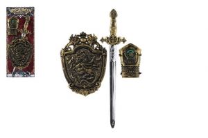 Rytířská sada plast meč, chránič na ruku, štít na kartě 21x53cm