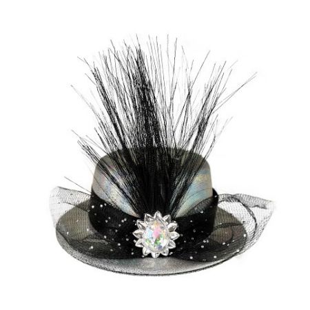 Mini klobouk stříbrný s ozdobou