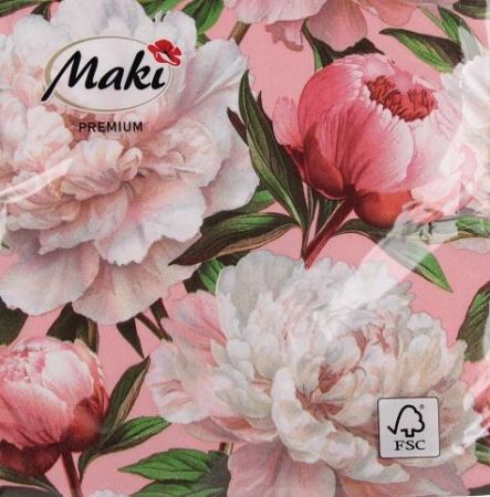 Papírové ubrousky květiny Pivoňky 33x33 cm Pol-mak
