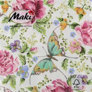 Ubrousky MAKI L (20ks) Embroidery Flowers and Butterflies