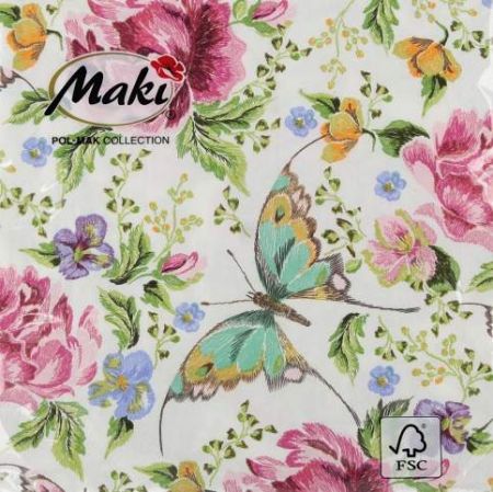 Ubrousky MAKI L (20ks) Embroidery Flowers and Butterflies