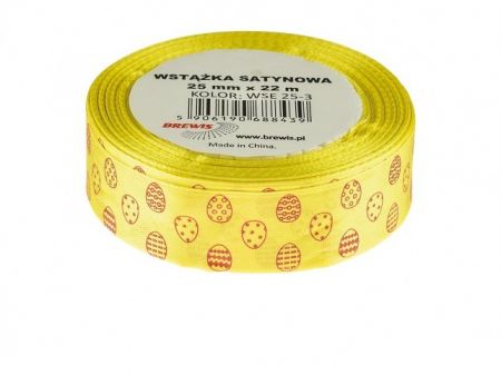Velikonoční saténová stuha žlutá 25 mm x 22 m