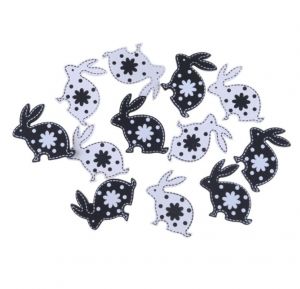 Nálepky dřevěné Králíček 2,5cm 12ks černobílé