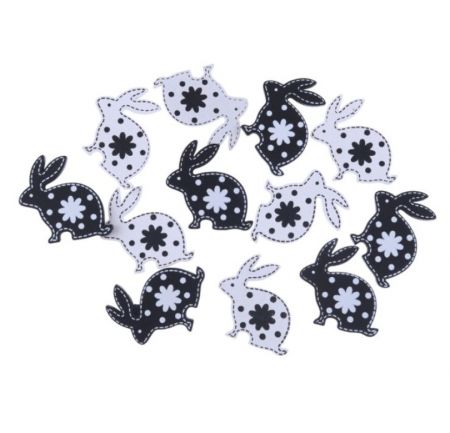 Nálepky dřevěné Králíček 2,5cm 12ks černobílé