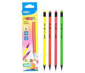 Tužka HB s gumou trojhranná NEON BLACK DELI EU54600 mix