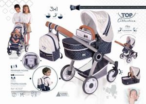 DeCuevas 80537 Skládací kočárek pro panenky 3 v 1 s batůžkem TOP Collection 2020 - 70 cm