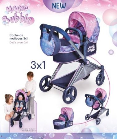 DeCuevas 81776 Skládací kočárek pro panenky 3 v 1 s taškou Magic Bubble 2024 - 73 cm
