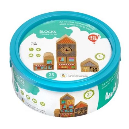 Lucy &amp; Leo 174 Město - sada dřevěných kostek se dvěma autíčky - 25 dílů