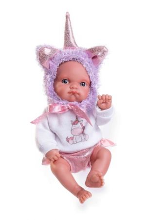 Antonio Juan 85105-2 Jednorožec fialový - realistická panenka miminko s celovinylovým těle