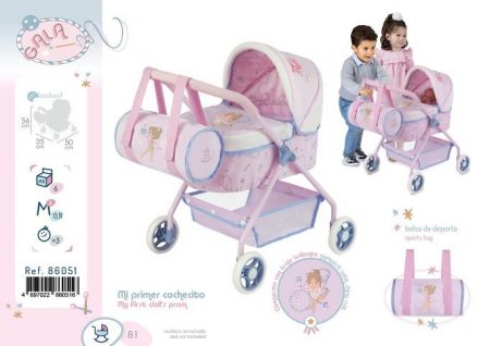 DeCuevas 86051 Můj první kočárek pro panenky s taškou GALA 2023 - 56 cm