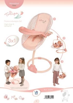 DeCuevas 51574 Multifunkční jídelní židlička a houpačka pro panenky 3 v 1 Tulipe 2025