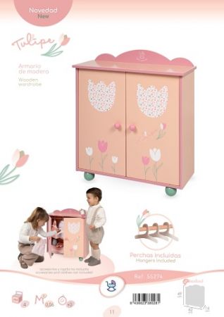 DeCuevas 55274 Dřevěná šatní skříň pro panenky s doplňky Tulipe 2025