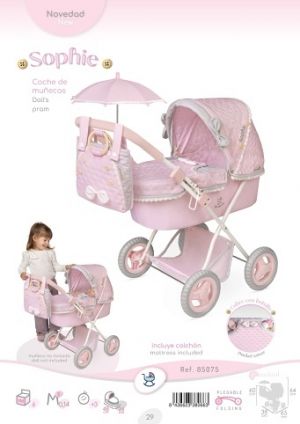 DeCuevas 85075 Skládací kočárek pro panenky se slunečníkem a taškou Sophie 2025 - 60 cm