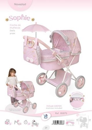 DeCuevas 85075 Skládací kočárek pro panenky se slunečníkem a taškou Sophie 2025 - 60 cm