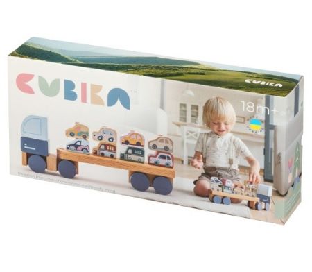 CUBIKA Pastel 15924 Kamion s auty - dřevěná skládačka 12 dílů