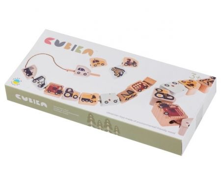 CUBIKA Pastel 16006 Navlékací dopravní prostředky - navlékací set - 13 dřevěných dílů a 8 