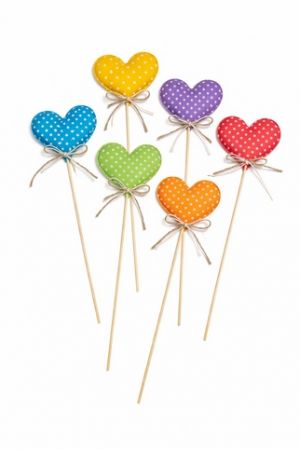 Dekorativní zápich – srdce s puntíky<br /><br /> 6ks
