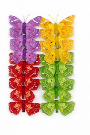 Motýlci na klipu 8 cm – dekorační motýli na věnec, květiny a jarní dekorace, mix  M11 1 ks