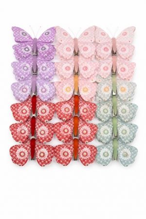 Motýlci na klipu 8 cm – dekorační motýli na věnec, květiny a jarní dekorace, mix M-15