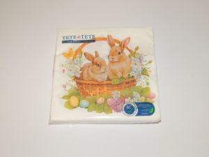 Ubrousky Bunnies in basket 33x33 cm