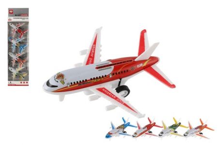 Letadlo osobní 4ks kov/plast 9,5cm na zpětné natažení 2 barvy v krabičce 10x36,5x4cm