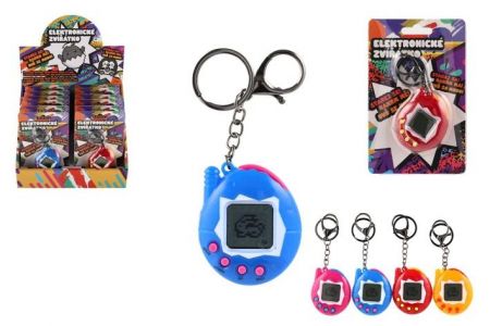 Zvířátko elektronické přívěsek plast 5x6cm na bat. 4 barvy se zvukem na kartě