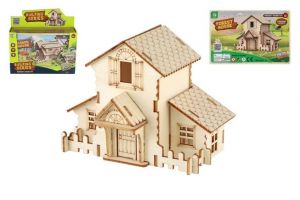 Dřevěné 3D puzzle/stavebnice domeček 4 druhy ve fólii 22,5x15cm