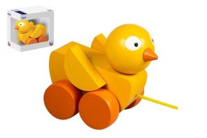 Kuře tahací/tahačka dřevo 6x8cm v krabičce 10x10x6cm 12m+