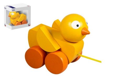 Kuře tahací/tahačka dřevo 6x8cm v krabičce 10x10x6cm 12m+