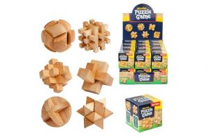 Hlavolam 3D puzzle dřevo mix druhů v krabičce 5x5cm