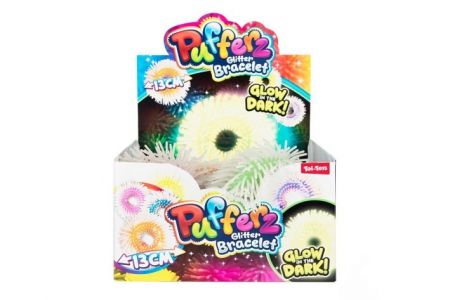 Náramek svítící ve tmě chlupatý antistresový mačkací silikon 12cm mix barev